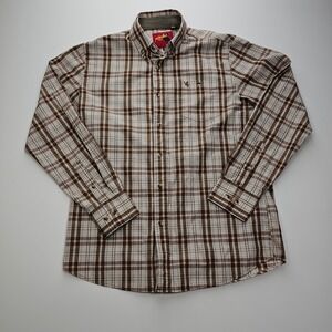 Rodeo Clothing Co Mens Brown Plaid Button Down Western Shirt Medium Cowboy